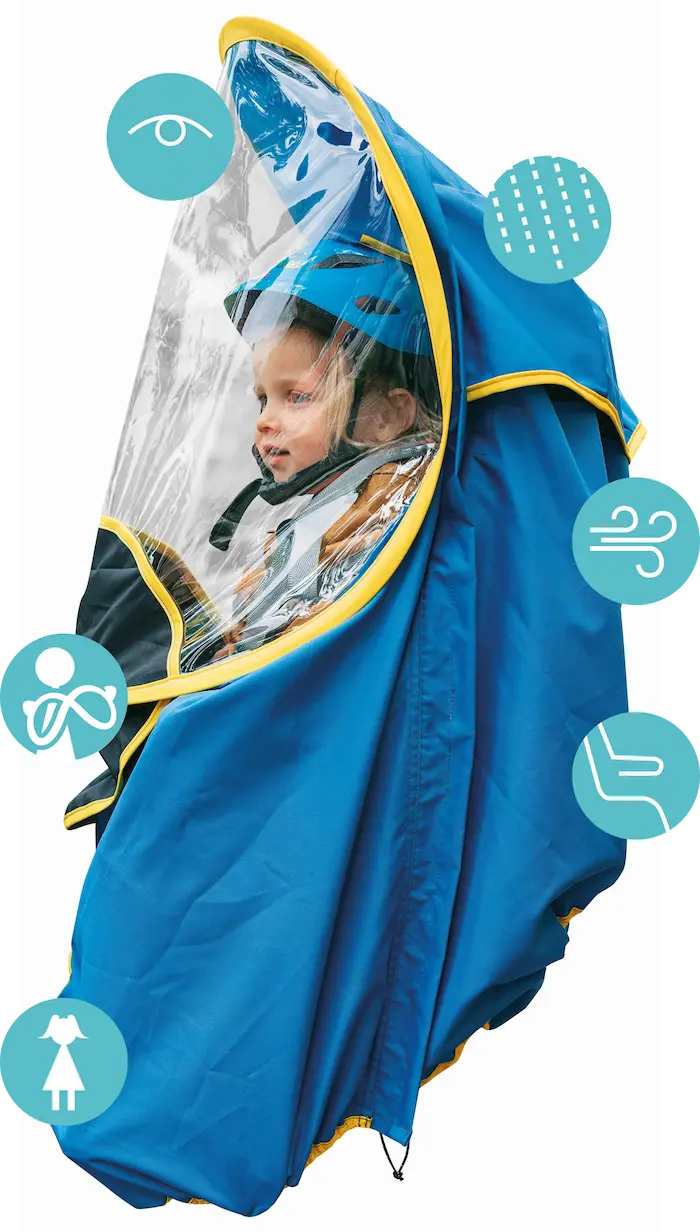 Sunnybaby 14490 Cape de pluie à capuche pour siège vélo pour enfant Avec  manches et bandes réfléchissantes Peut se porter avec un casque de  protection Noir : : Sports et Loisirs